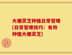 大棚灵芝种植日常管理(日常管理技巧：有效种植大棚灵芝)