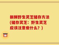 新鲜野生灵芝储存方法(储存灵芝：野生灵芝应该注意些什么？)