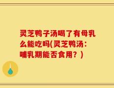 灵芝鸭子汤喝了有母乳么能吃吗(灵芝鸭汤：哺乳期能否食用？)