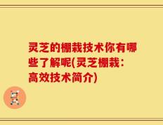 灵芝的棚栽技术你有哪些了解呢(灵芝棚栽：高效技术简介)