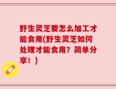 野生灵芝要怎么加工才能食用(野生灵芝如何处理才能食用？简单分享！)