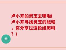 卢小开的灵芝去哪啦(卢小开寻找灵芝的旅程，你分享过这段经历吗？)