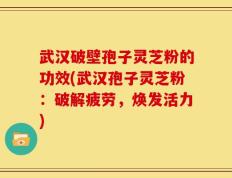 武汉破壁孢子灵芝粉的功效(武汉孢子灵芝粉：破解疲劳，焕发活力)