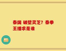 泰国 破壁灵芝？泰拳王播求是谁