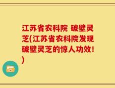 江苏省农科院 破壁灵芝(江苏省农科院发现破壁灵芝的惊人功效！)