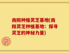 南阳种植灵芝基地(南阳灵芝种植基地：探寻灵芝的神秘力量)