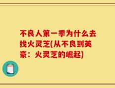 不良人第一季为什么去找火灵芝(从不良到英豪：火灵芝的崛起)