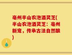 亳州半山农泡酒灵芝(半山农泡酒灵芝：亳州新宠，传承古法自然酿)