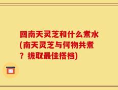 回南天灵芝和什么煮水(南天灵芝与何物共煮？拔取最佳搭档)