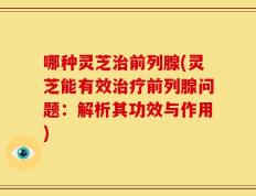 哪种灵芝治前列腺(灵芝能有效治疗前列腺问题：解析其功效与作用)