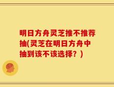 明日方舟灵芝推不推荐抽(灵芝在明日方舟中抽到该不该选择？)
