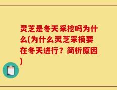 灵芝是冬天采挖吗为什么(为什么灵芝采摘要在冬天进行？简析原因)