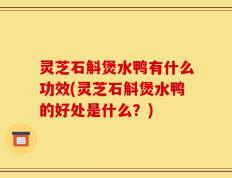 灵芝石斛煲水鸭有什么功效(灵芝石斛煲水鸭的好处是什么？)