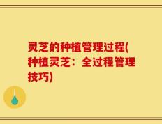 灵芝的种植管理过程(种植灵芝：全过程管理技巧)
