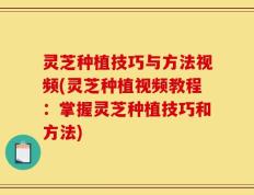 灵芝种植技巧与方法视频(灵芝种植视频教程：掌握灵芝种植技巧和方法)
