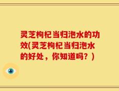 灵芝枸杞当归泡水的功效(灵芝枸杞当归泡水的好处，你知道吗？)