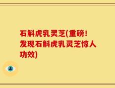 石斛虎乳灵芝(重磅！发现石斛虎乳灵芝惊人功效)