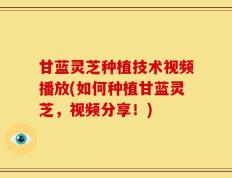 甘蓝灵芝种植技术视频播放(如何种植甘蓝灵芝，视频分享！)