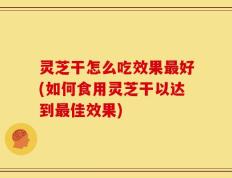 灵芝干怎么吃效果最好(如何食用灵芝干以达到最佳效果)