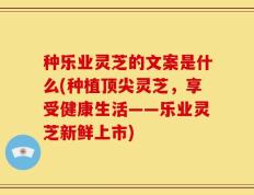 种乐业灵芝的文案是什么(种植顶尖灵芝，享受健康生活——乐业灵芝新鲜上市)