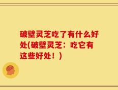 破壁灵芝吃了有什么好处(破壁灵芝：吃它有这些好处！)