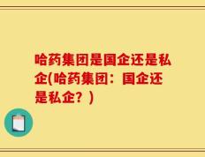 哈药集团是国企还是私企(哈药集团：国企还是私企？)