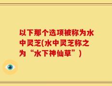 以下那个选项被称为水中灵芝(水中灵芝称之为“水下神仙草”)