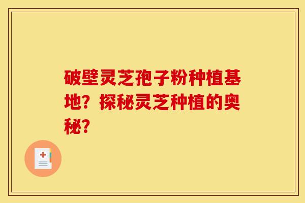 破壁灵芝孢子粉种植基地?探秘灵芝种植的奥秘?