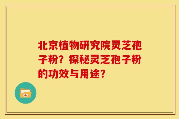 北京植物研究院灵芝孢子粉?探秘灵芝孢子粉的功效与用途?