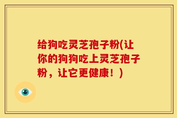 给狗吃灵芝孢子粉(让你的狗狗吃上灵芝孢子粉,让它更健康!)