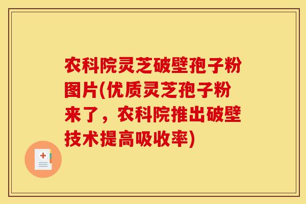 农科院灵芝破壁孢子粉图片(优质灵芝孢子粉来了,农科院推出破壁技术提高吸收率)