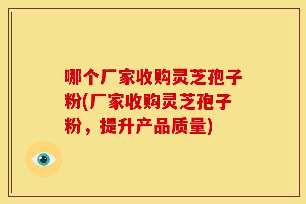 哪个厂家收购灵芝孢子粉(厂家收购灵芝孢子粉，提升产品质量)