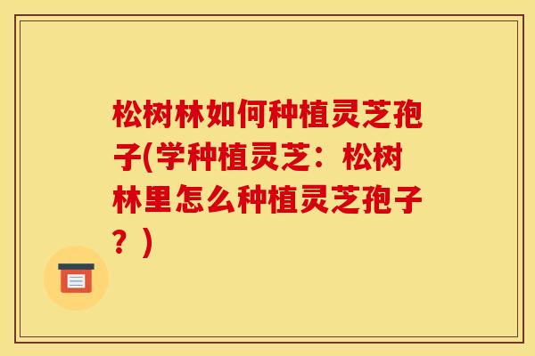 松树林如何种植灵芝孢子(学种植灵芝：松树林里怎么种植灵芝孢子？)