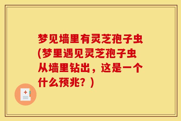 梦见墙里有灵芝孢子虫(梦里遇见灵芝孢子虫从墙里钻出,这是一个什么预兆?)