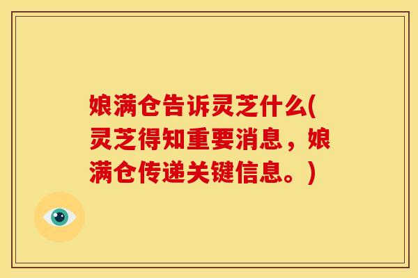 娘满仓告诉灵芝什么(灵芝得知重要消息,娘满仓传递关键信息。)