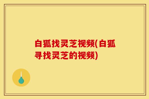 白狐找灵芝视频(白狐寻找灵芝的视频)