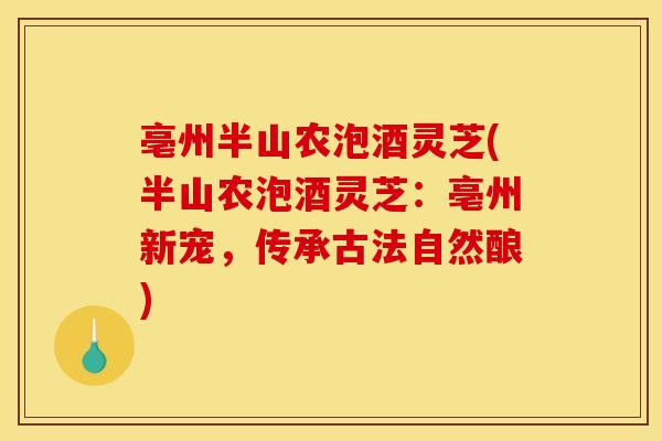亳州半山农泡酒灵芝(半山农泡酒灵芝:亳州新宠,传承古法自然酿)