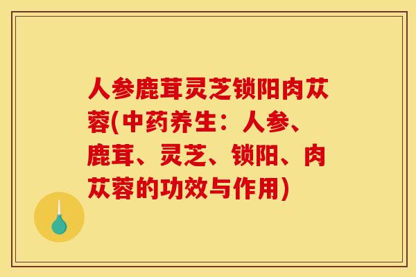 人参鹿茸灵芝锁阳肉苁蓉(中药养生：人参、鹿茸、灵芝、锁阳、肉苁蓉的功效与作用)