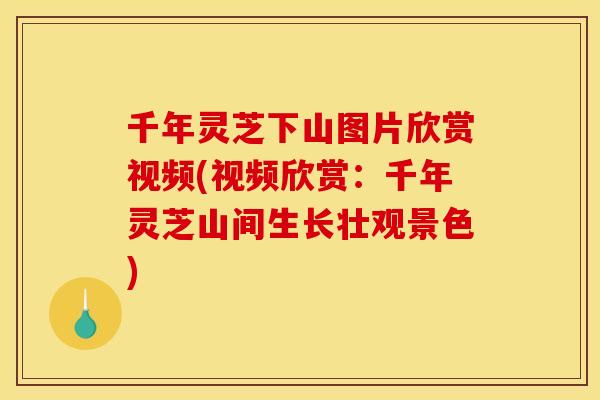 千年灵芝下山图片欣赏视频(视频欣赏:千年灵芝山间生长壮观景色)