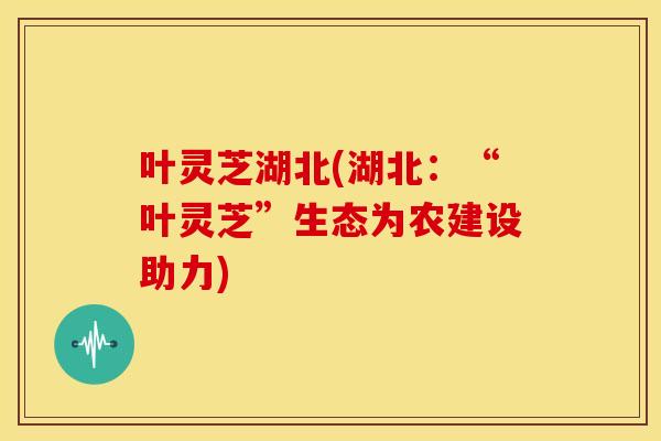 叶灵芝湖北(湖北:“叶灵芝”生态为农建设助力)