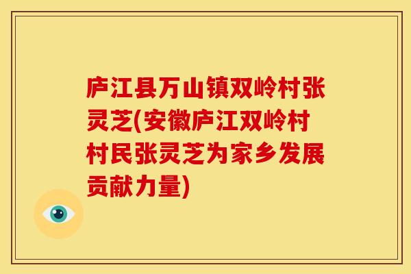 庐江县万山镇双岭村张灵芝(安徽庐江双岭村村民张灵芝为家乡发展贡献力量)