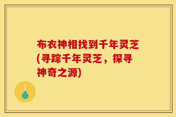 布衣神相找到千年灵芝(寻踪千年灵芝，探寻神奇之源)