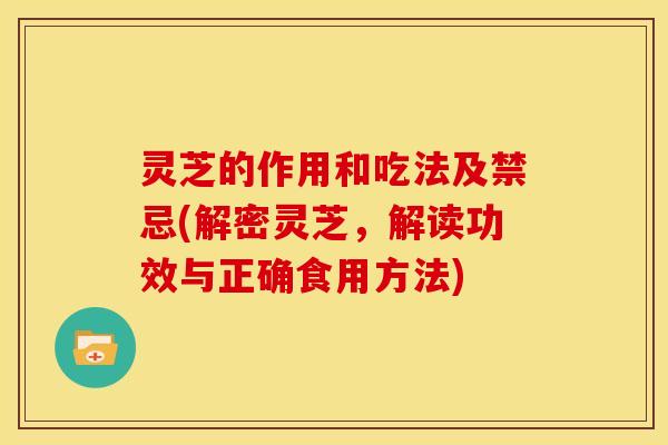 灵芝的作用和吃法及禁忌(解密灵芝,解读功效与正确食用方法)