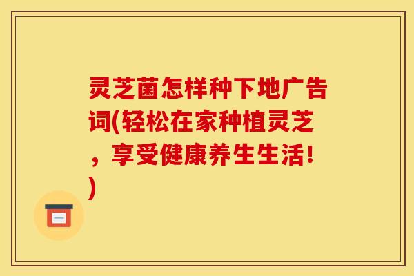 灵芝菌怎样种下地广告词(轻松在家种植灵芝，享受健康养生生活！)