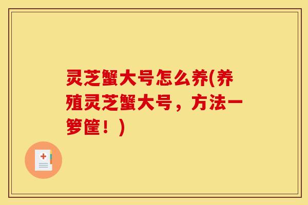灵芝蟹大号怎么养(养殖灵芝蟹大号,方法一箩筐!)