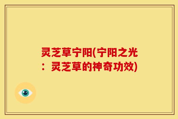 灵芝草宁阳(宁阳之光:灵芝草的神奇功效)