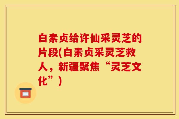 白素贞给许仙采灵芝的片段(白素贞采灵芝救人,新疆聚焦“灵芝文化”)