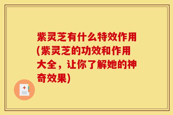 紫灵芝有什么特效作用(紫灵芝的功效和作用大全，让你了解她的神奇效果)