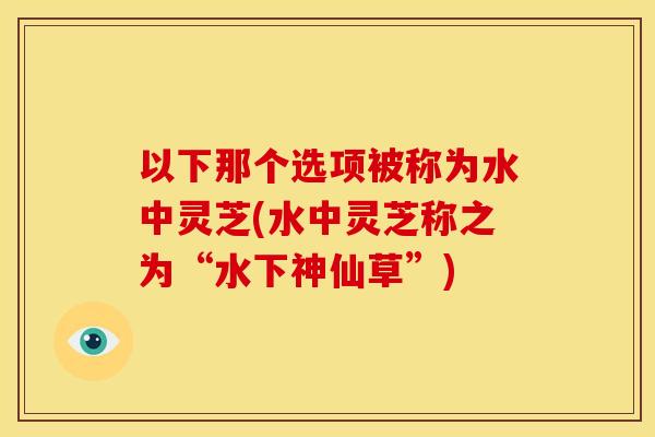 以下那个选项被称为水中灵芝(水中灵芝称之为“水下神仙草”)