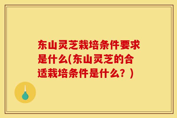 东山灵芝栽培条件要求是什么(东山灵芝的合适栽培条件是什么？)